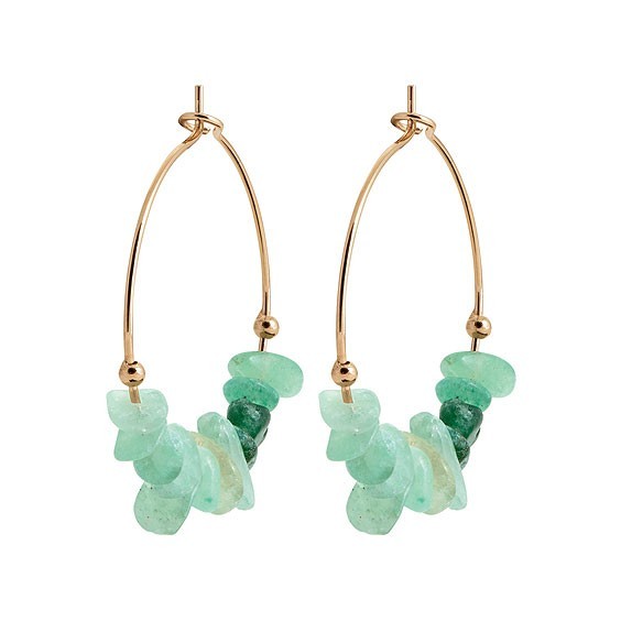 Créoles Pétilla Quartzite vert plaqué or - 25 mm  - Bijouterie La Petite Française