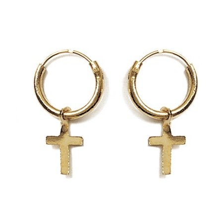 Mini-créoles croix en plaqué or - 10 mm  - Bijouterie La Petite Française