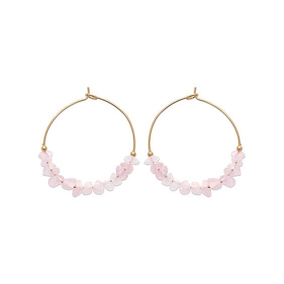 Créoles Pétilla Quartz rose plaqué or - 30 mm  - Bijouterie La Petite Française