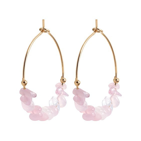 Créoles Pétilla Quartz rose plaqué or - 25 mm  - Bijouterie La Petite Française