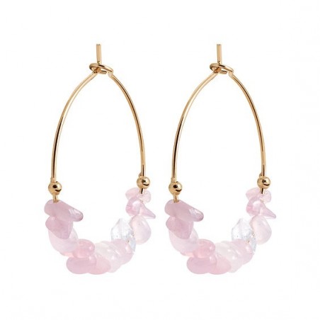 Créoles Pétilla Quartz rose plaqué or - 25 mm  - Bijouterie La Petite Française