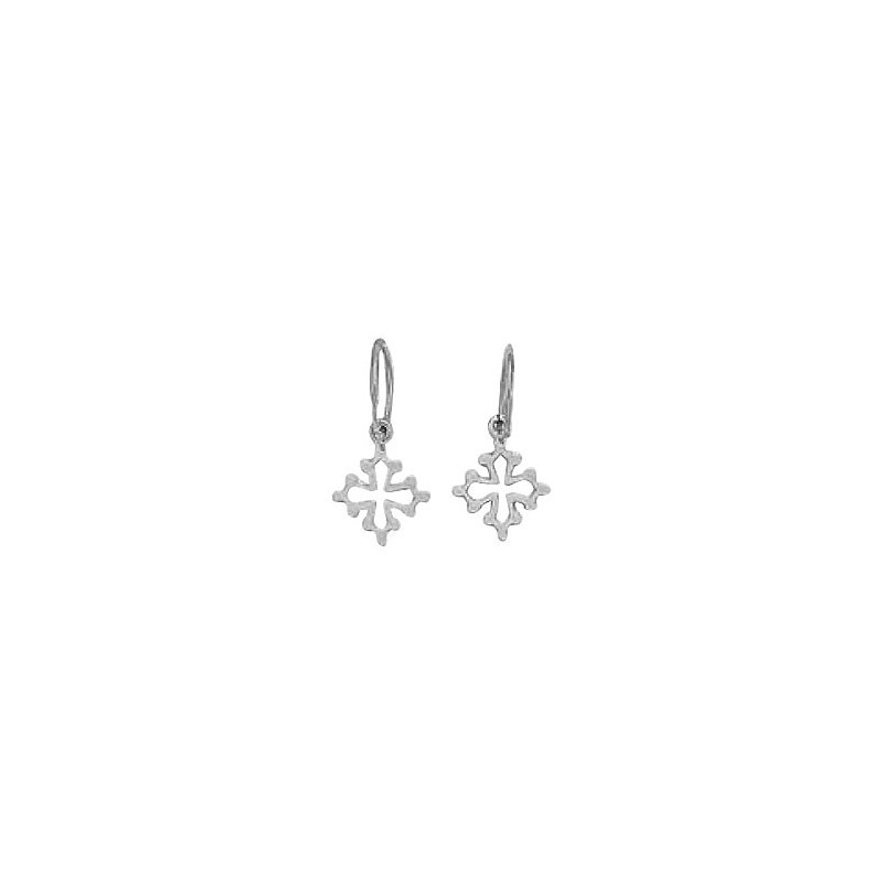 Créoles croix Occitane Or 14 carats gris - Bijouterie La Petite Française Créoles croix Occitane Or 14 carats gris - Bijouterie La Petite Française