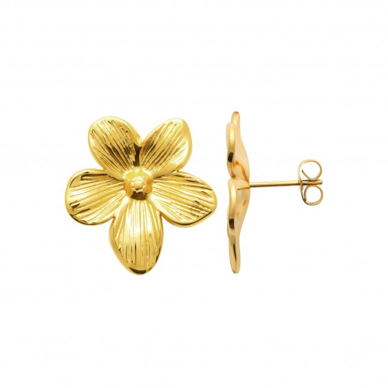 Boucles d'oreilles fleur acier doré - Bijouterie La Petite Française