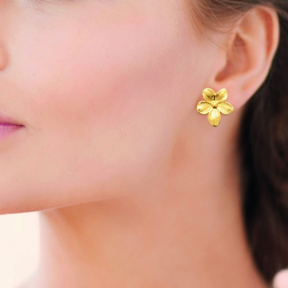 Boucles d'oreilles fleur acier doré - Bijouterie La Petite Française