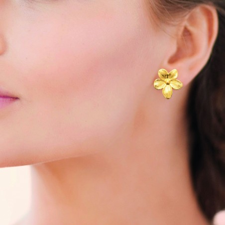 Boucles d'oreilles fleur acier doré - Bijouterie La Petite Française