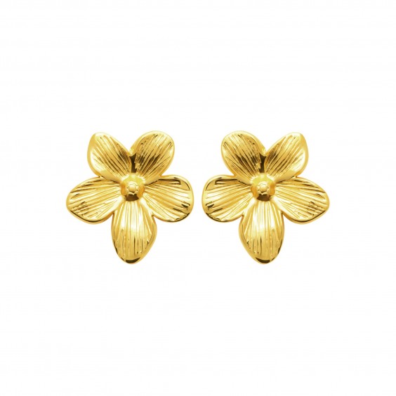 Boucles d'oreilles fleur acier doré - Bijouterie La Petite Française