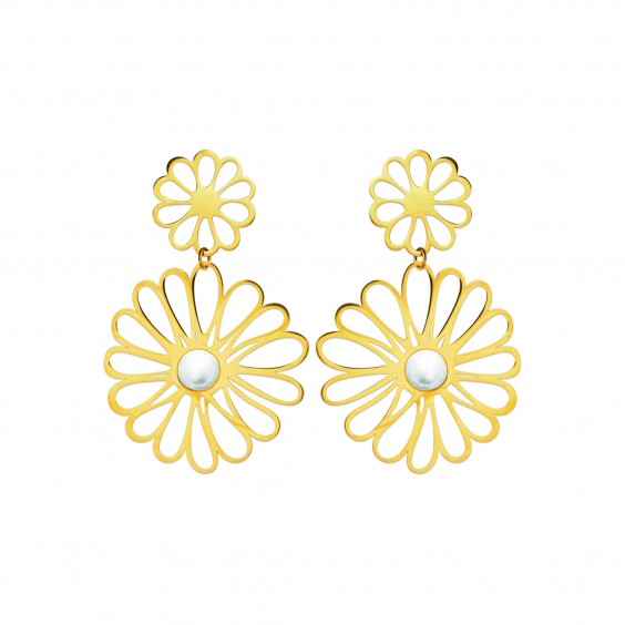 Boucles d'oreilles pendantes feuilles acier doré - Bijouterie La Petite Française