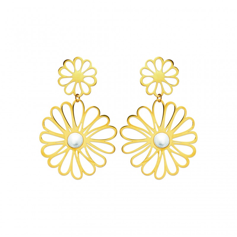 Boucles d'oreilles pendantes feuilles acier doré - Bijouterie La Petite Française