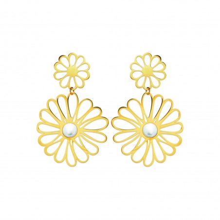 Boucles d'oreilles pendantes feuilles acier doré - Bijouterie La Petite Française