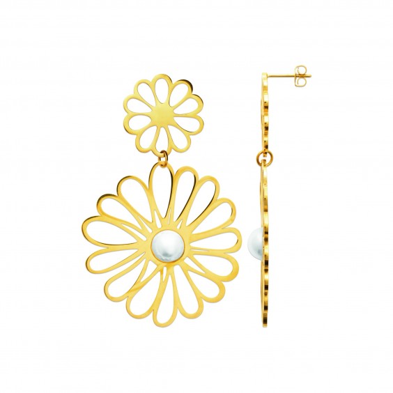 Boucles d'oreilles pendantes feuilles acier doré - Bijouterie La Petite Française