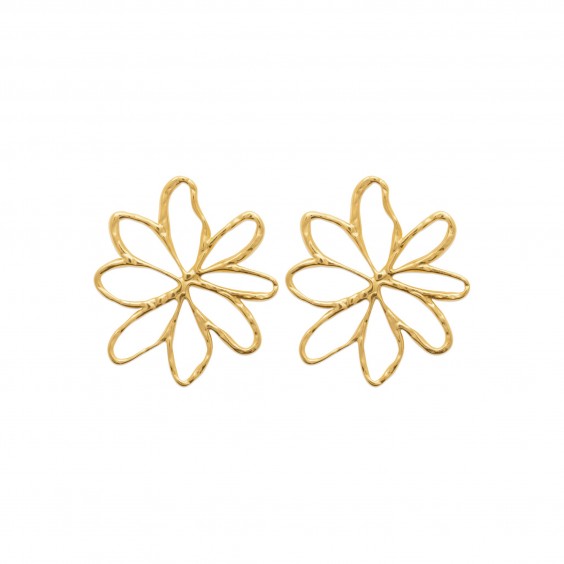 Boucles d'oreilles pendantes marguerite acier doré 