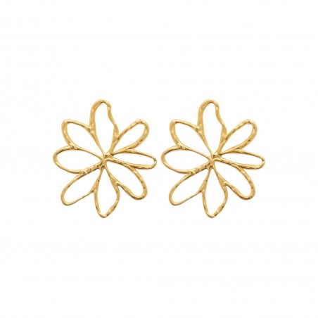 Boucles d'oreilles pendantes marguerite acier doré 