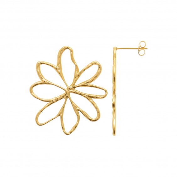 Boucles d'oreilles pendantes marguerite acier doré 