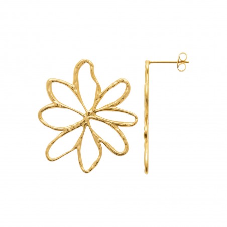 Boucles d'oreilles pendantes marguerite acier doré 