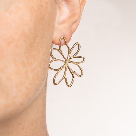 Boucles d'oreilles pendantes marguerite acier doré 