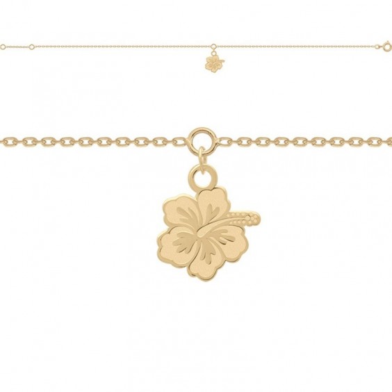 Chaine de cheville fleur d'Hibiscus plaqué or - 27 CM - Bijouterie La Petite Française