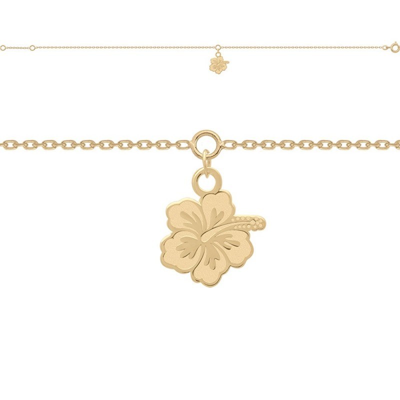 Chaine de cheville fleur d'Hibiscus plaqué or - 27 CM - Bijouterie La Petite Française Chaine de cheville fleur d'Hibiscus plaqué or - 27 CM - Bijouterie La Petite Française