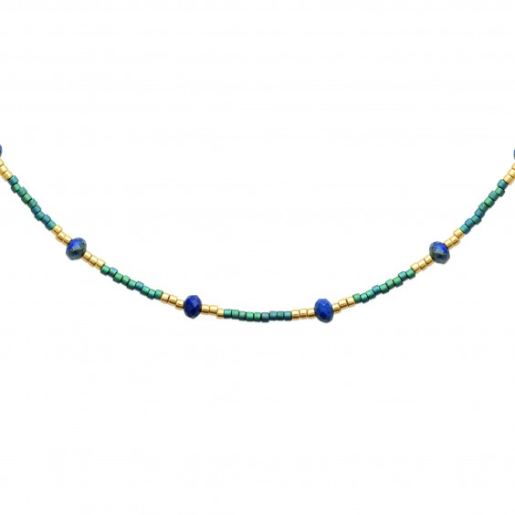 Collier pierres sodalite acier doré - Bijouterie La Petite Française