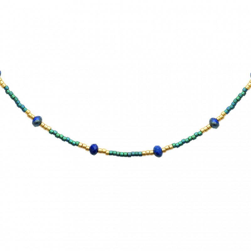 Collier pierres sodalite acier doré - Bijouterie La Petite Française