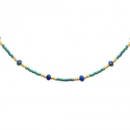 Collier pierres sodalite acier doré - Bijouterie La Petite Française