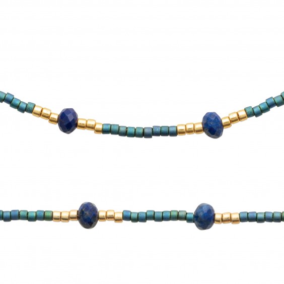 Collier pierres sodalite acier doré - Bijouterie La Petite Française