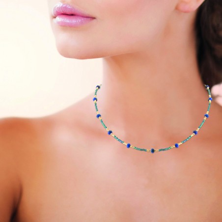 Collier pierres sodalite acier doré - Bijouterie La Petite Française