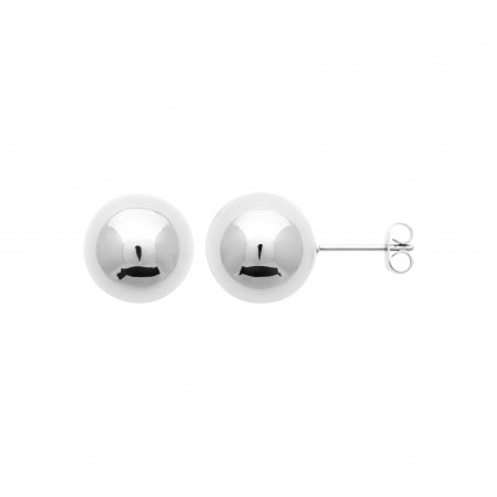 Boucles d'oreilles puces boules acier argenté - 12 MM - Bijouterie La Petite Française