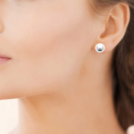 Boucles d'oreilles puces boules acier argenté - 12 MM - Bijouterie La Petite Française