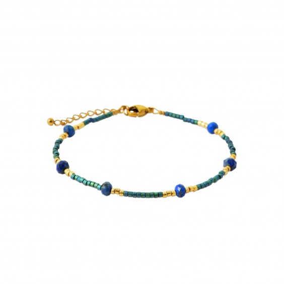 Bracelet pierres sodalite et perle de Miyuki acier doré - Bijouterie La Petite Française
