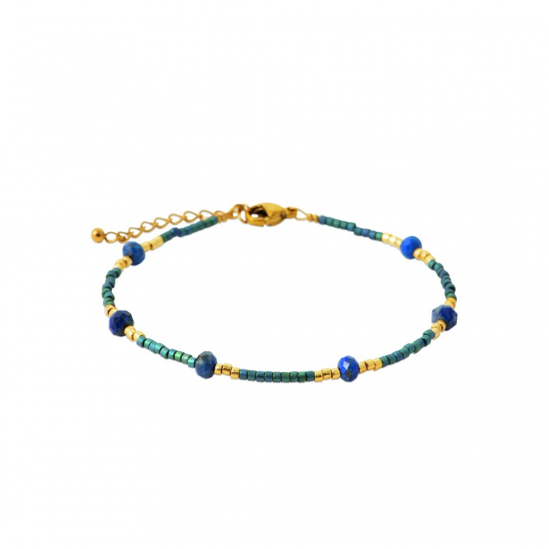 Bracelet pierres sodalite et perle de Miyuki acier doré - Bijouterie La Petite Française Bracelet pierres sodalite et perle de Miyuki acier doré - Bijouterie La Petite Française