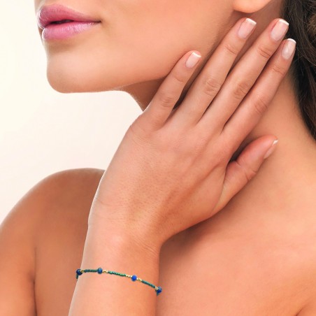 Bracelet pierres sodalite et perle de Miyuki acier doré - Bijouterie La Petite Française