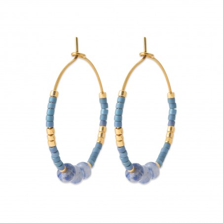 Créoles pierres sodalite et perle de Miyuki acier doré - Bijouterie La Petite Française