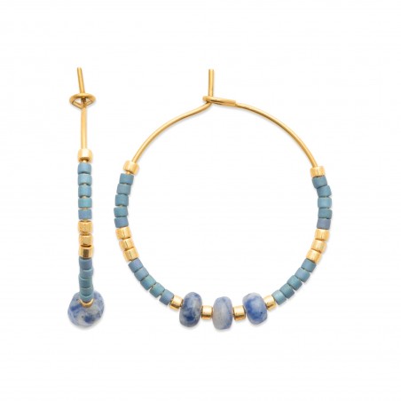 Créoles pierres sodalite et perle de Miyuki acier doré - Bijouterie La Petite Française