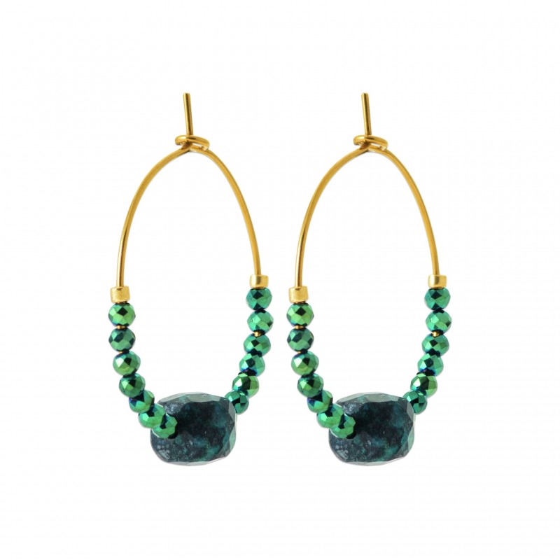 Créoles pierres sodalite et perle de Miyuki acier doré - Bijouterie La Petite Française Créoles pierres sodalite et perle de Miyuki acier doré - Bijouterie La Petite Française