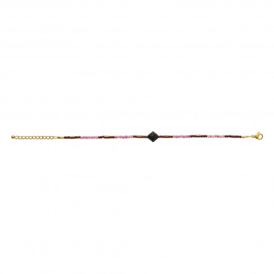 Bracelet pierres Phodonite, hématite et perle de Miyukii acier doré 