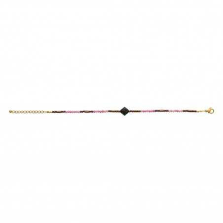 Bracelet pierres Phodonite, hématite et perle de Miyukii acier doré 