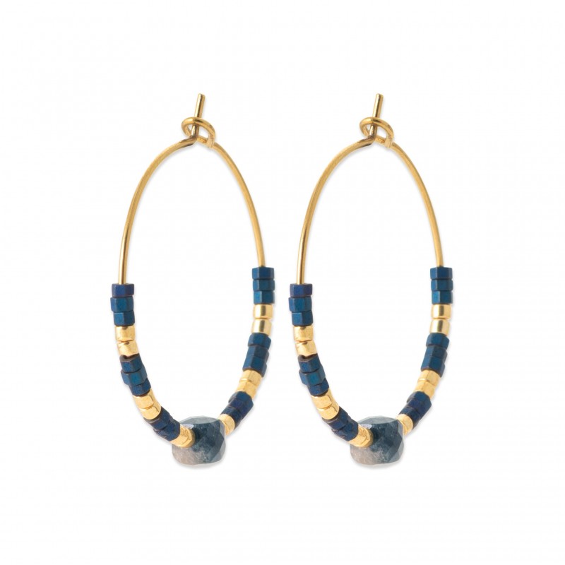 Créoles Lolite, hématite et perle de Miyuki acier doré - Bijouterie La Petite Française Créoles Lolite, hématite et perle de Miyuki acier doré - Bijouterie La Petite Française