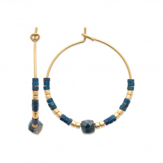 Créoles Lolite, hématite et perle de Miyuki acier doré - Bijouterie La Petite Française