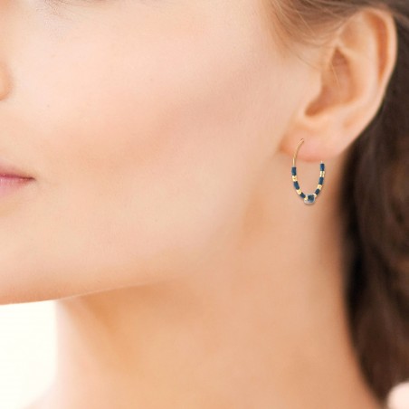 Créoles Lolite, hématite et perle de Miyuki acier doré - Bijouterie La Petite Française
