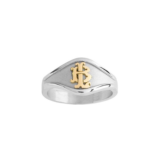 Chevalière argent, initiales or 18 carats jaune. - Bijouterie La Petite Française