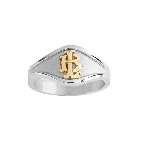 Chevalière argent, initiales or 18 carats jaune. - Bijouterie La Petite Française