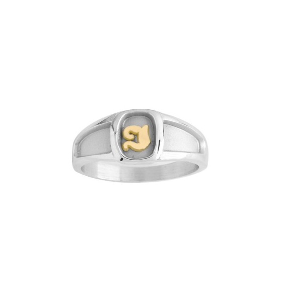 Chevalière Tancrède argent et initiale Or 18 carats jaune 