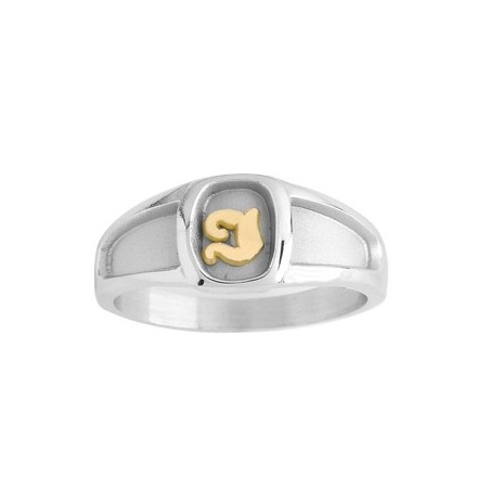 Chevalière Tancrède argent et initiale Or 18 carats jaune 