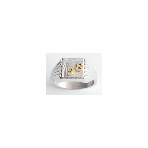 Chevalière Florent argent et initiale Or 18 carats jaune 