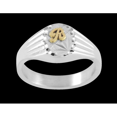 Chevalière Syldas argent, initiale Or 18 carats jaune 
