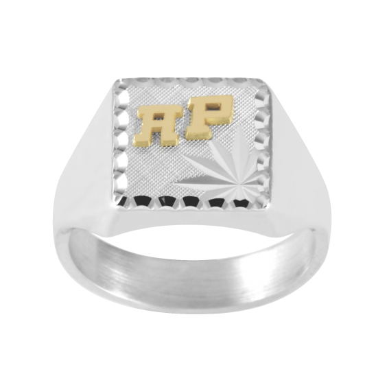 Chevalière Nelvil argent et initiales or 18 carats jaune 