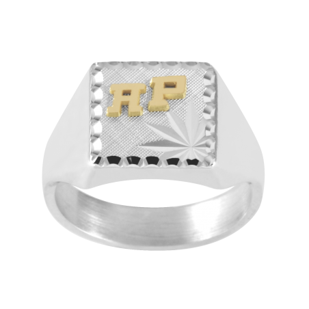 Chevalière Nelvil argent et initiales or 18 carats jaune 