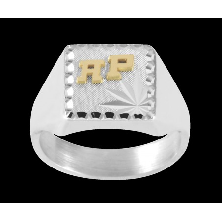 Chevalière Nelvil argent et initiales or 18 carats jaune 