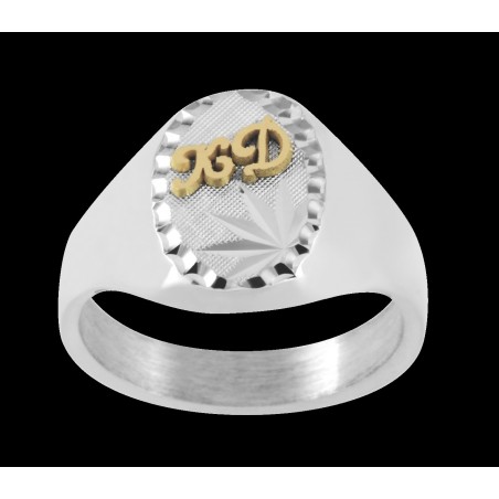 Chevalière Melchior argent et initiales or 18 carats jaune 