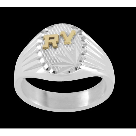 Chevalière Davitus argent et initiales 18 carats jaune 